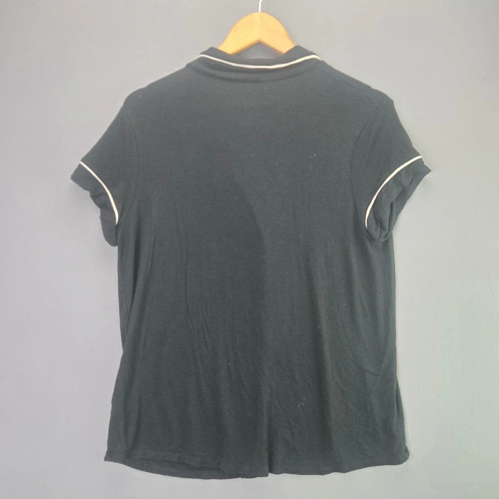 Stars Above Pajama Top Beautifully Soft Button Up M Black Short Sleeve Piping